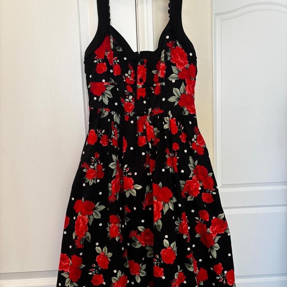 Hot Topic black dress with red floral print goth halloween festival discounted